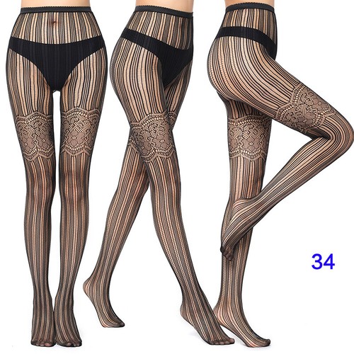 NEW Black Patterned Fishnet Tights Ladies Womens Pattern Lace Pantyhose Floral - Picture 28 of 31