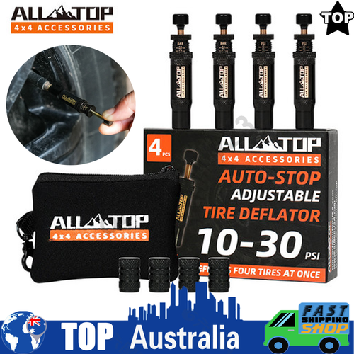 Adjustable Auto-Stop Tire Deflator Valve Kit 10-30 PSI 4PCS Screw-on for Offroad