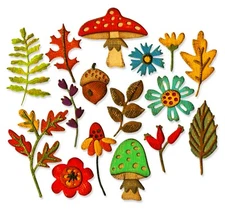 New, Retired Sizzix Thinlits Funky Foliage #663087 20pc Retail $22.99 Tim Holtz