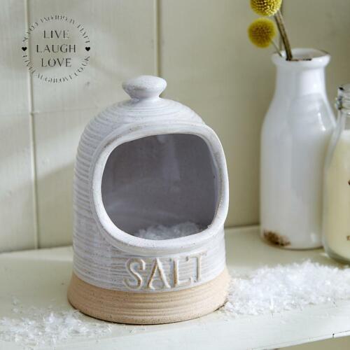 Natural Design Ceramic Salt Holder / Salt Pig with Textured Base - Afbeelding 1 van 4