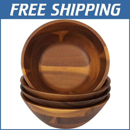 Sustainable Wooden Serving Bowls Set of 4 - 7 Inches, Ideal for Entertaining