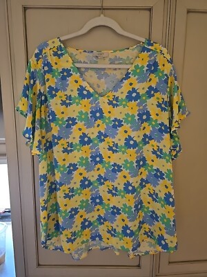 LOFT WOMENS CLOTHING XL Extra Large Flutter Short Sleeve Blue Yellow Floral/A-7