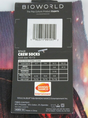 SOULCALIBUR VI Adult Socks NWT Size 10-13 Crew ANIME Gamers Video Game Socks - Picture 5 of 7