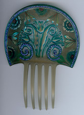 BEST LARGE VINTAGE CELLULOID BLUE RHINESTONE FLORAL HAIR COMB ORNAMENT 