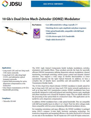 JDSU 10020425 OC-192 Optical Modulator 10Gbs EOM Mach-Zehnder Intensity PM Fiber - Picture 8 of 10