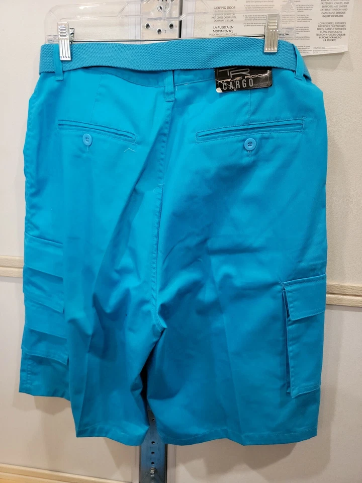 Pantalones Cortos True Rock Cargo Adulto 34 Azul Real Cinturón Bolsillos 100% Algodón Foto 2 de 4