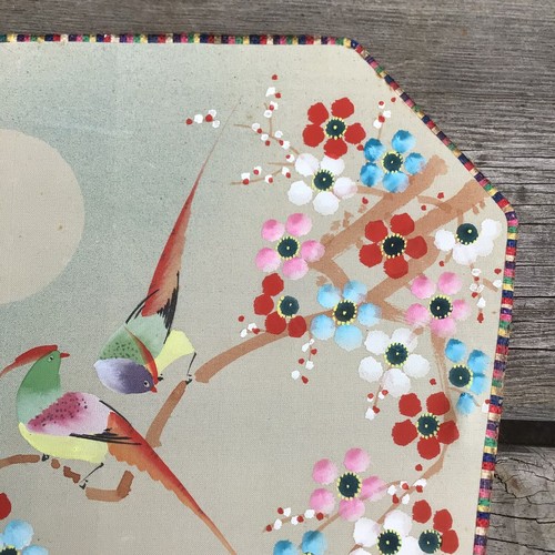 Vintage Chinese Japanese Hand Painted Bird & Blossom Silk Paddle Fan Screen - Picture 4 of 8