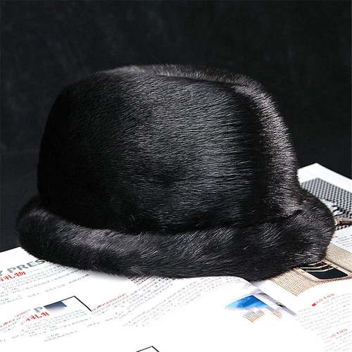 100% Real Whole Mink Fur Hat Winter Warm Basin Cap Fashion Thicken Outdoor Men - Picture 2 of 10