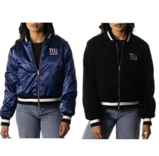 NWOT The Wild Collective NY Giants Black Reversible Sherpa Bomber Jacket/ Size M