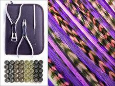 Violet Duo Pack - Hair Extension Whiting Farm Feather Tool Kit  Silicone Beads