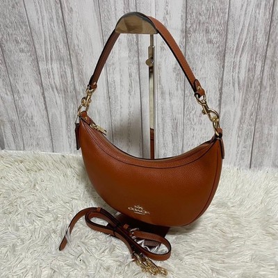 COACH Aria CO996 Leather Crossbody Bag Brown 2Way Half Moon 