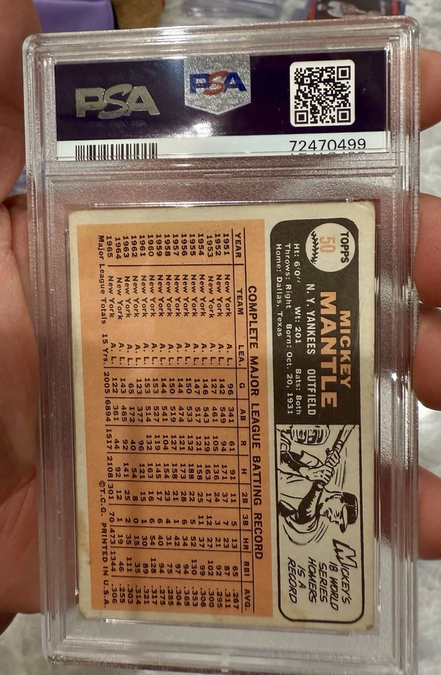 1966 Topps Mickey Mantle #50!! New York Yankees Legend 🐐 ⚾️. PSA Graded - Image 3 of 4