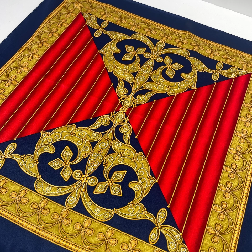 Pañuelo Lanvin Paris Cuadrado de Bolsillo 14" Dorado Azul Real Rojo Seda Para Hombres ¡EXCELENTE ESTADO USADO! Foto 3 de 4