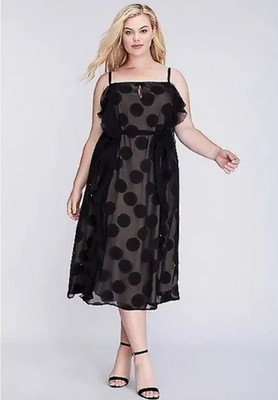 NWT Lane Bryant Black Circle Sheer Lined Ruffle Dress Size 22/24