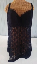 Black Sexy Gown Nighty Lace 42DD Babydoll Sheer Padded Bra Smart Sexy Women 