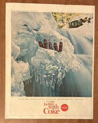 1964 Coca-Cola Coke Things Go Better Iced Waterfall Soda Zing 60s Print Ad