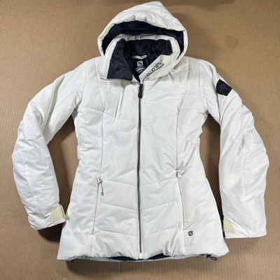 Salomon Women's Insulated Ski Snowboard Winter Jacket White Hooded Sz Small