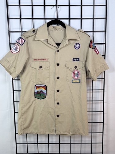Camisa Vintage Boy Scouts Of America Para Hombres M Beige BSA Eagle Scout Parches EE. UU. - Imagen 1 de 9