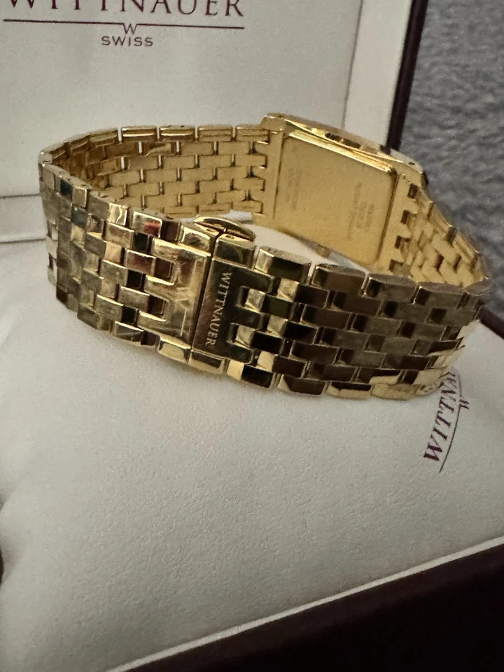 11D03 ВИНТАЖНЫЙ WITTNAUER ШВЕЙЦАРСКИЙ ДАЙМОНД САПФИРОВОЕ СТЕКЛО ЗОЛОТЫЕ МУЖСКИЕ ЧАСЫ - Изображение 3 из 4