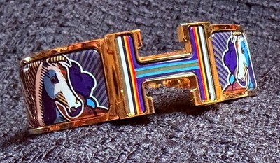 NWT Hermes GM Clic Clac H Enamel Bracelet PEGASE POP in Marine