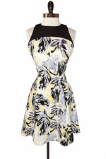 CHAPS Sz 10 A-Line Dress White Black Blue Pink Floral Sleeveless Pockets Stretch