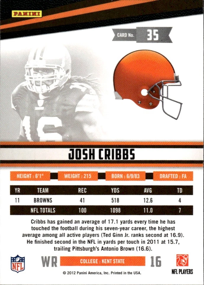 2012 Panini Rookies & Stars #35 Josh Cribbs [GOATCARDS] - Image 2 of 2