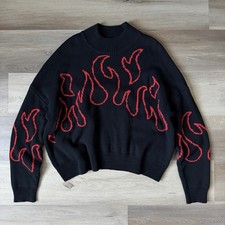 Disturbia Blaze Jumper Sweater Size M/L Goth Flames Black Red Pullover Mint