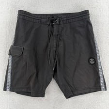 Vissla Board Shorts Mens 30 Black Hawaii Patch Geometric Side Stripe Swim Trunks