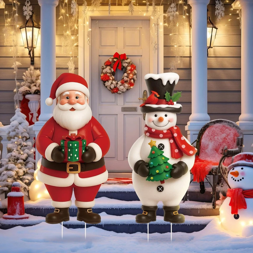 Letreros de patio de Navidad de metal Nuanchu 2 piezas rojo, verde, blanco, negro, marrón  Foto 3 de 4