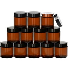 12 Pack of 4 oz Amber Glass Jars with Lids for Storage and Organization