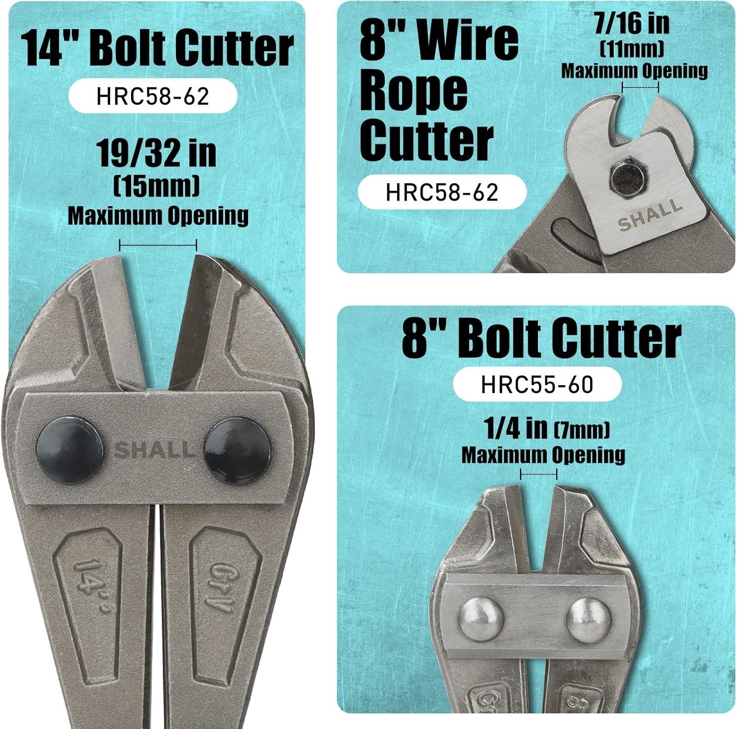 3-Piece Bolt Cutters, 14" Heavy Duty Bolt Cutter, 8" Mini Bolt Cutter, 8" Wire R