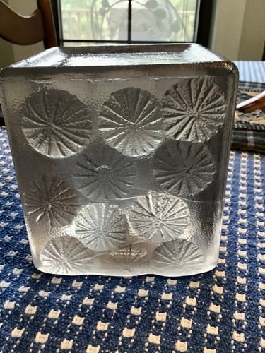Blenko Joel Meyers Bookend Glass Ice Block Cube Stamped Pinwheel Heavy Single - Picture 2 of 12