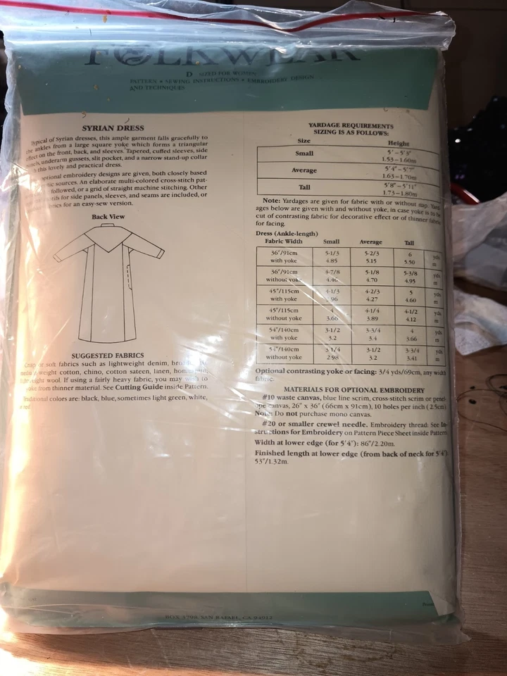 Folkwear 105 Syrian Dress Ethnic Pattern - Sewing Pattern 1975 UNCUT Embroidery - Image 2 of 2
