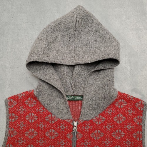 Woolrich Sweater Womens L Gray Red 100% Lambs Wool Zip Hoodie Vest Nordic Knit - Picture 4 of 11