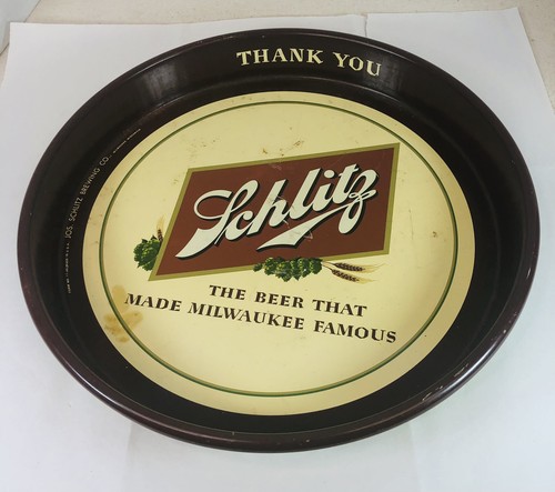 Schlitz Beer Serving Tray The Beer that Made Milwaukee Famous PAINT DAMAGE - Picture 11 of 12