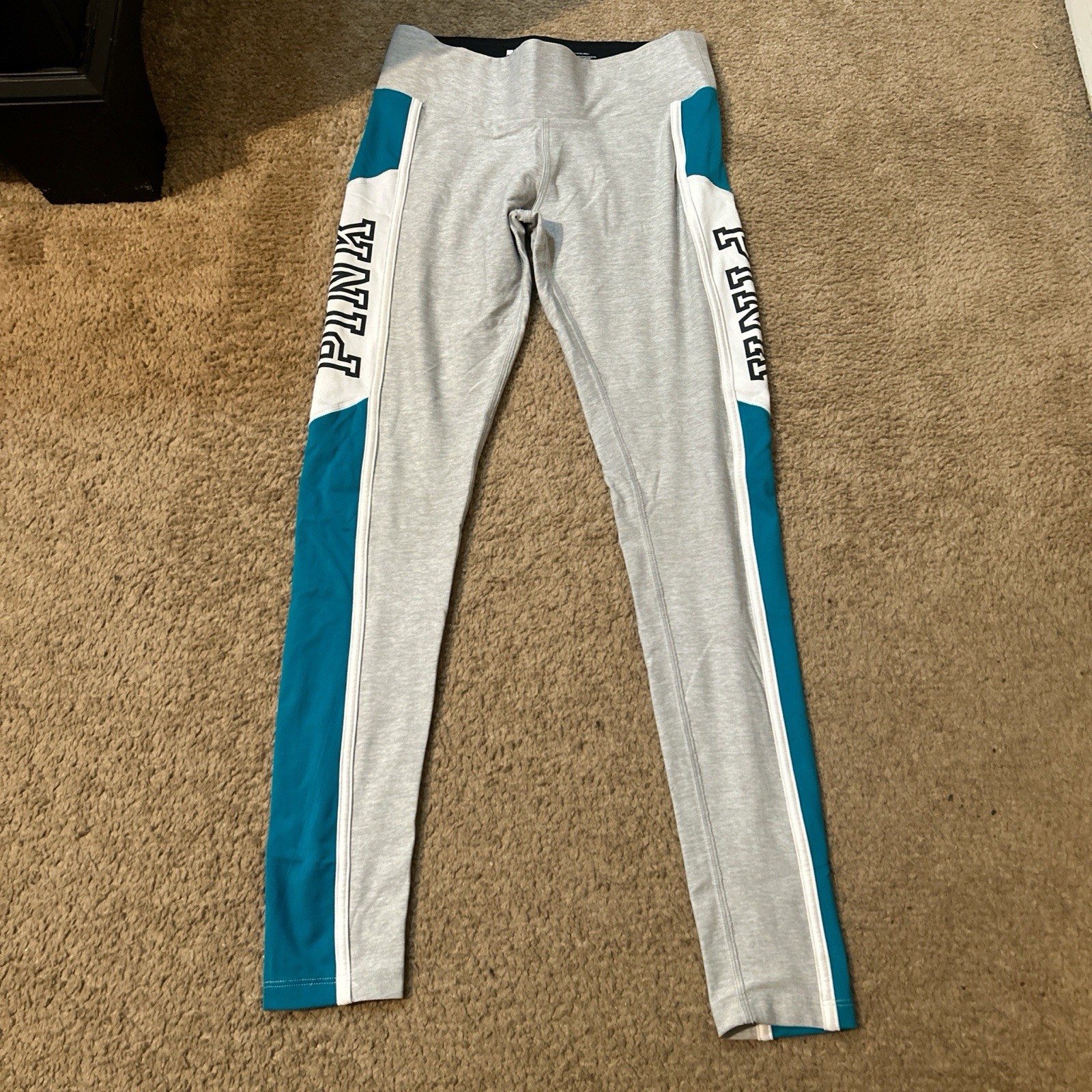 Victoria’s Secret PINK Grey, White and Teal High-Waisted Leggings, Women’s XS