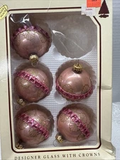 Set Of 5 Ornaments Pastel Pink Tuscany Rose Vintage Christmas by Krebs Designer