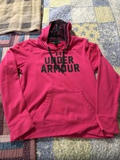 Under Armour Womens Hoodie Medium M Pink Black Big Logo Pullover Sweatshirt