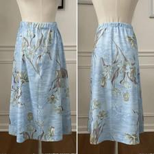 Vintage 70s Polyester A-line Skirt Blue Floral S