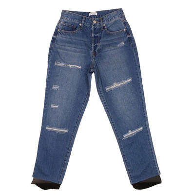 Forever21 Mom Jeans 27 Button Fly Distressed Raw Hem Blue Cotton Womens 27x26.5