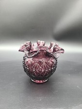 Vintage Fenton Purple Diamond Crimped Rose Bowl Vase