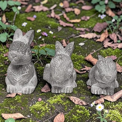 3er Set Garten Hase Ornamente Grau Harz Outdoor Terrasse Deko
