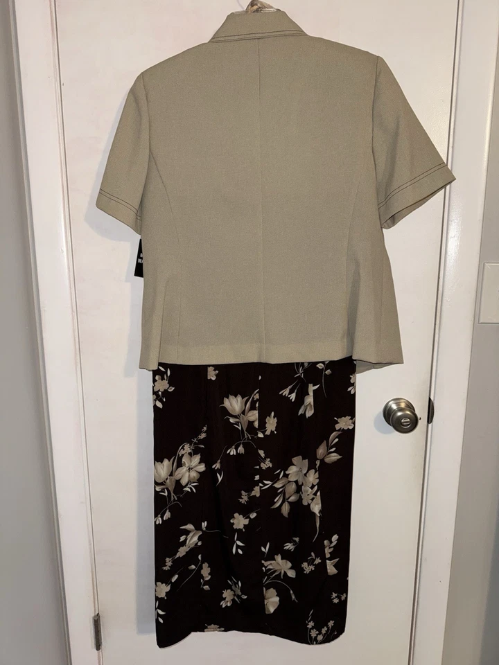 Blazer Studio 1 Para Mujer 2 Piezas Marrón Floral Vestido Tostado Manga Corta Para Mujer 16W Foto 2 de 4