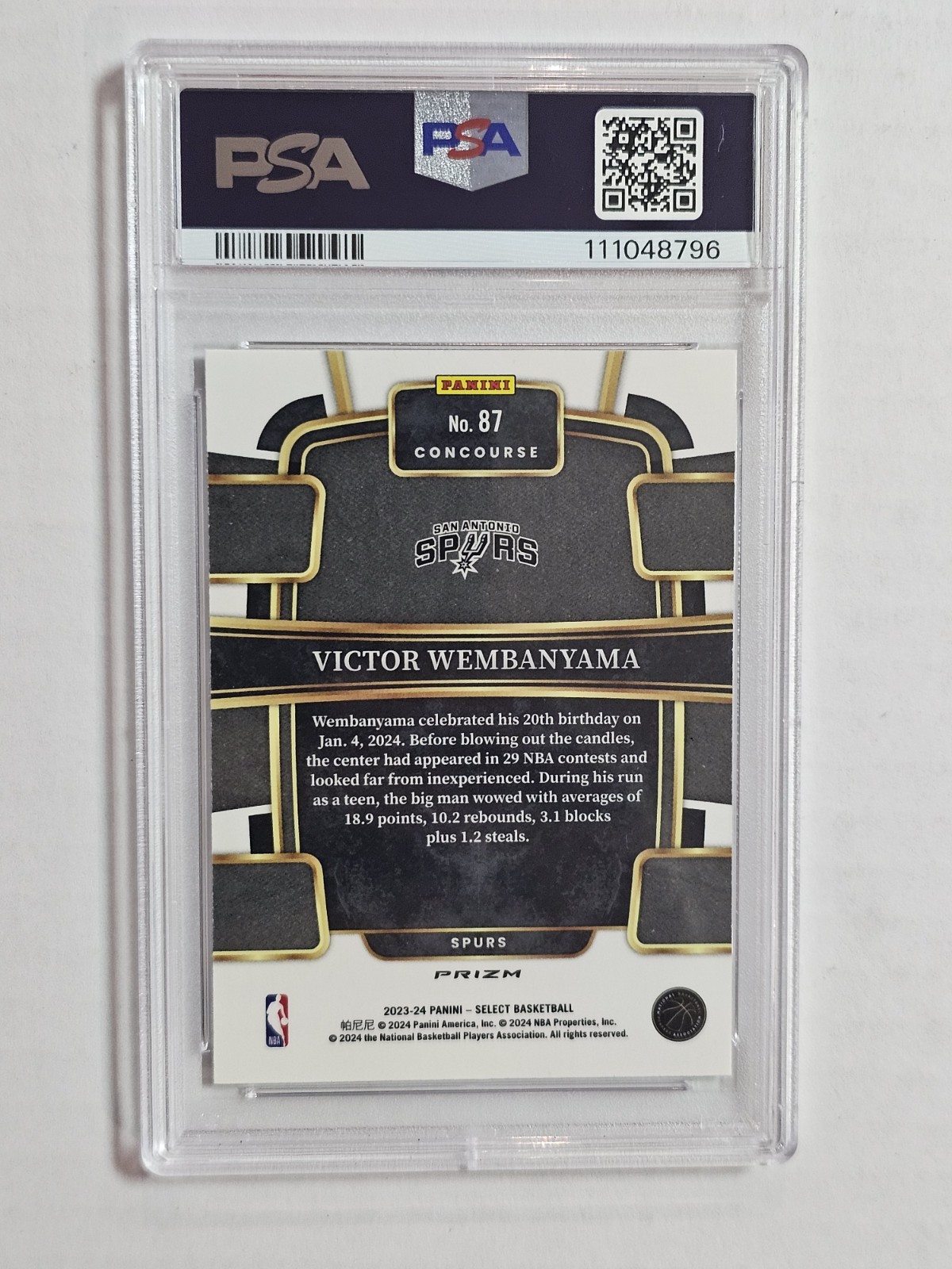 2023 PANINI SELECT SILVER PRIZM #87 VICTOR WEMBANYAMA ROOKIE RC PSA 10 view 2