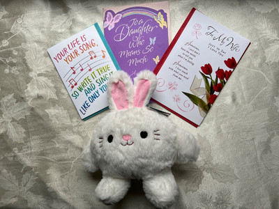 American Greetings Cards (3)  W/American Greetings Rabbit Round Easter Bunny (1)