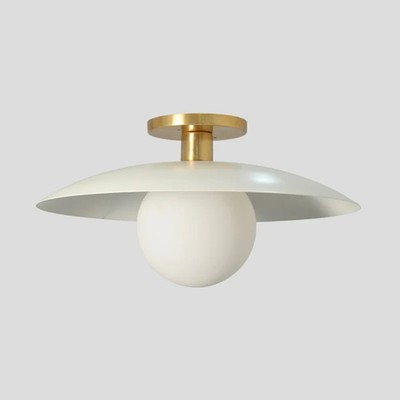 Mid Century Flush Mount Ceiling Light 16''   Glass Globe, Matt White Dome Shade,