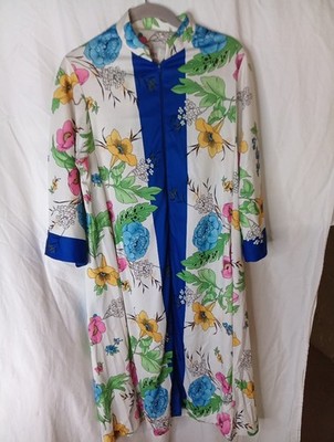 Vintage Evelyn Pearson Retro Zip Up  Robe 60s 70s Floral One Size Petite