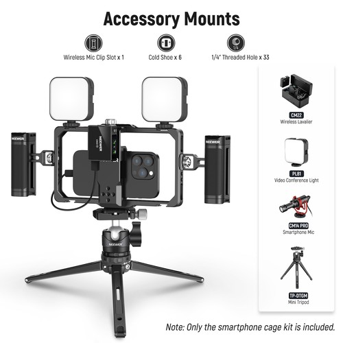 NEEWER PA009D Phone Rig w/Dual Handle, Mic Clip for iPhone/Galaxy - Picture 2 of 8