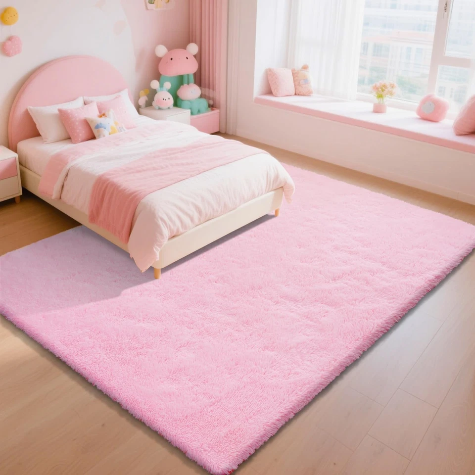 Pink Fluffy Rug Shaggy Area Rug, 9x12 Area Rugs for Girls Bedroom, Big Soft S... - Image 2 of 4