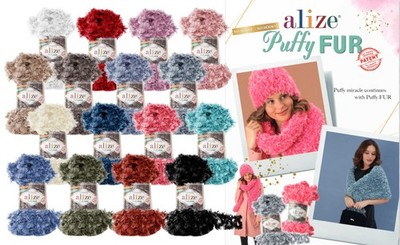 5 x 100g Strickgarn ALIZE Puffy Fur Uni, Fransenstrickgarn Fingerstrick-Wolle